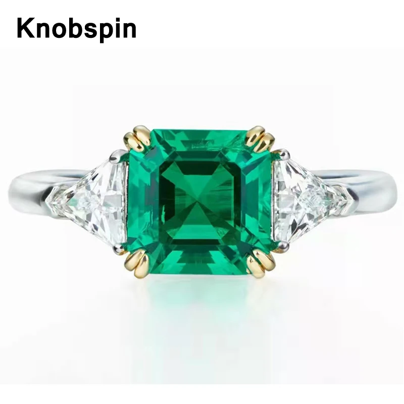 

Knobspin 100% 925 Sterling Silver 18K White Gold Plated Sparkling Emerald 1.4CT Rings For Women Engagement Party Fine Jewelry