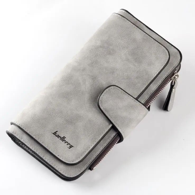 Серый Baellerry Leather Women Wallets Coin Pocket Hasp Card Holder Money Bags Casual Long Ladies Clutch Phone Wallet Women Purse - Цвет: Серый