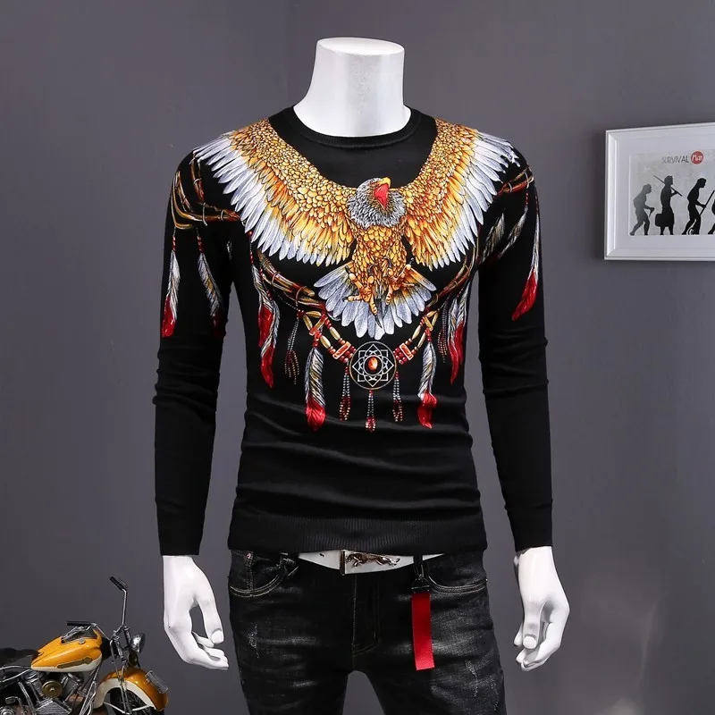Осенняя новинка Мужской винтажный пуловер свитер с рисунком орла длинный рукав