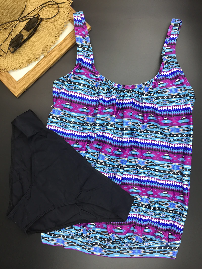 Женский купальный костюм с винтажным принтом танкини размера плюс 2020 из двух
