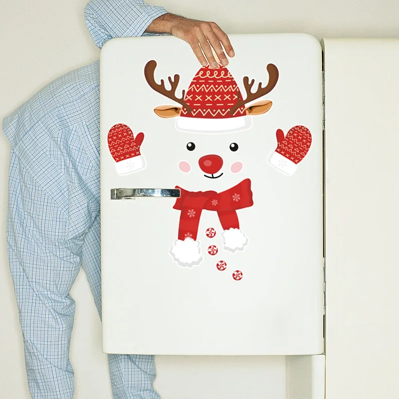 

Wall Decoration Wall Sticker Christmas Snowman Deer Head Refrigerator Cartoon Children's Room Wallpaper Door Sticker Wall Decals