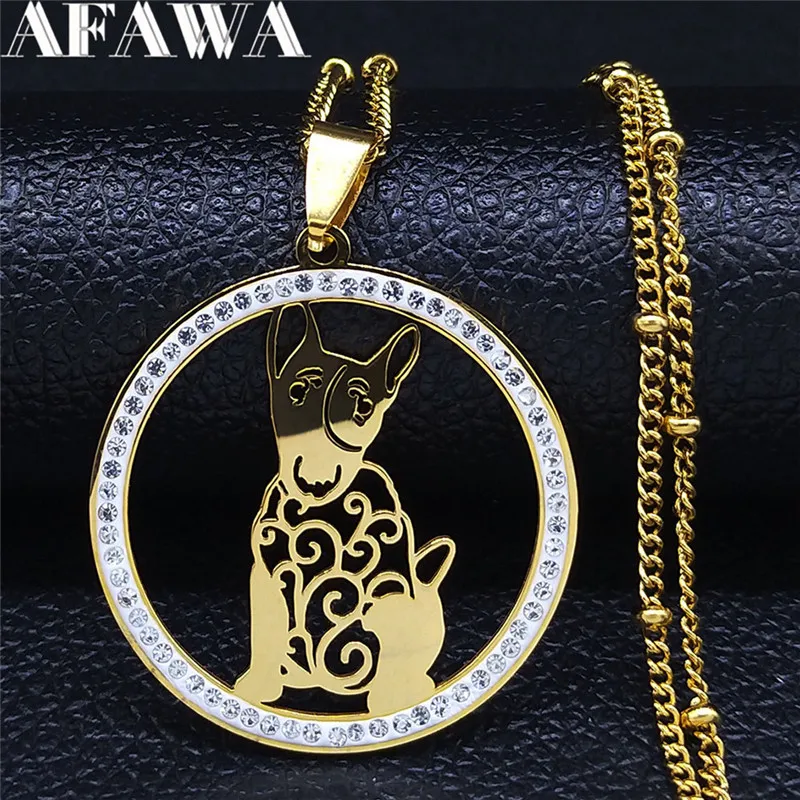 

Animal French Bulldog Stainless Steel Crystal Necklace Women Gold Color Charm Necklace Jewelry Christma Gift collier femme NXS03