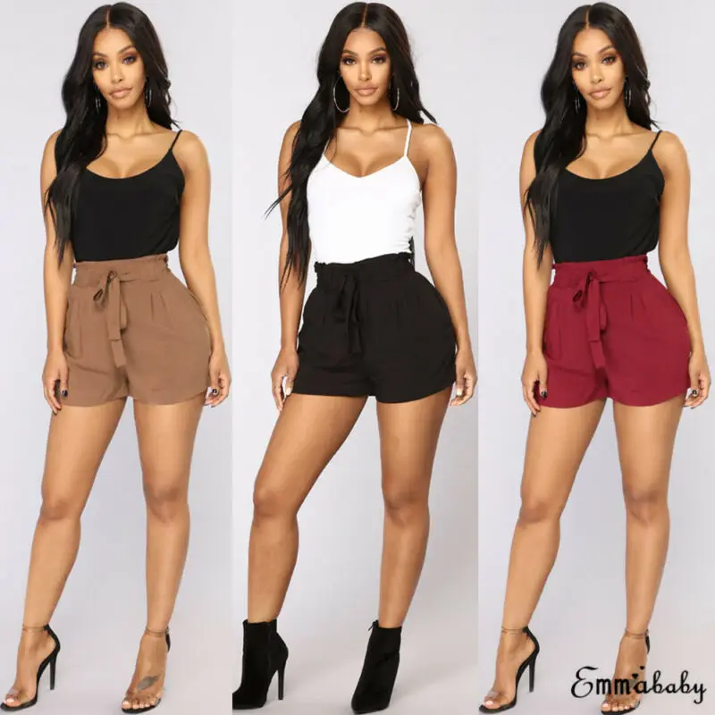 

Hot Summer Stylish Loose Shorts Bow Beach High Waist Short Trousers Solid Cofffe Casaul Shorts