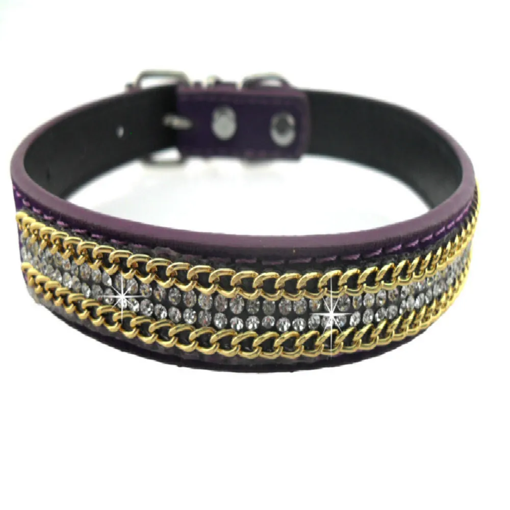 Нежный Блестящий горный хрусталь Флокированный ошейник для собак цепь круглый