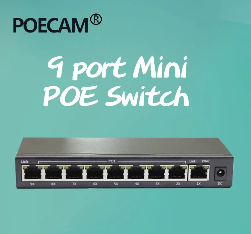 Мини 9 портов poe коммутатор сетевые переключатели питания для ip-камеры поддержка Ieee802.3af/at Optinal 48V2A 50V1. 25A с адаптером питания