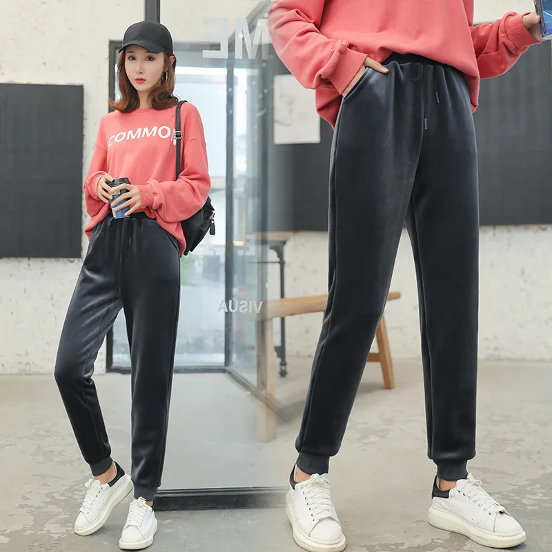 Осенне-зимние повседневные брюки с эластичным поясом и карманами Теплые