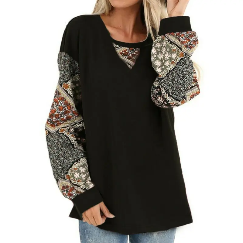 

Long Sleeve Shirt Women Fashion Lantern Sleeve T Shirt Top Women O Neck Cotton Patchwork 2020 Fall Winter Casual T-Shirt
