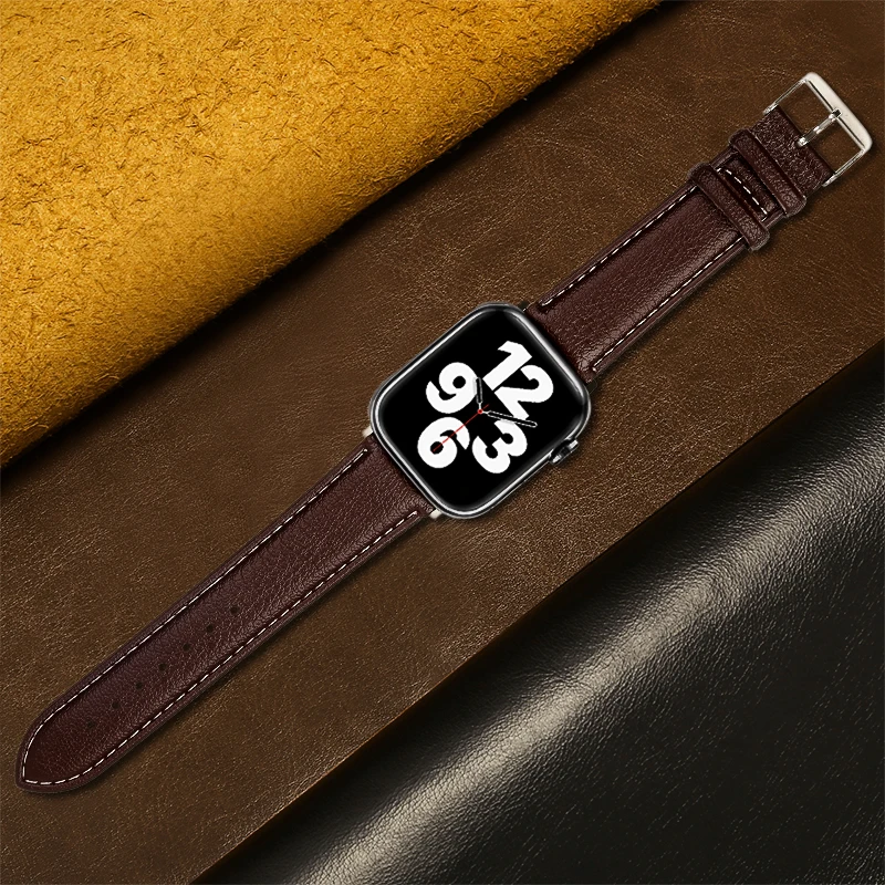 

Кожаный ремешок для Apple watch band 7 45 мм 41 мм 44 мм 40 мм 42 мм 38 мм, браслет для наручных часов correa iWatch Series 6 se 5 4 3 2