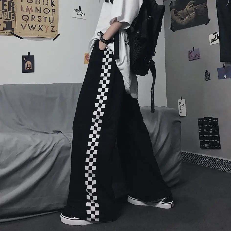 Уличные прямые брюки в стиле хип-хоп с высокой талией и принтом осень 2021