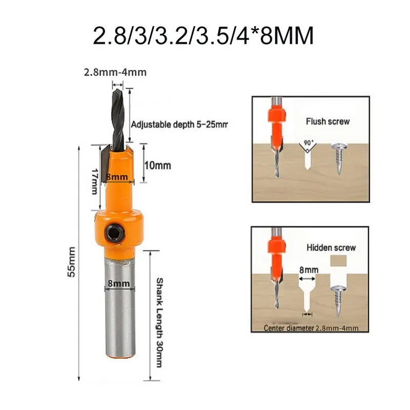 1pcs 8mm Shank HSS Woodworking Countersink Router Bit Set Screw Extractor Remon Demolition for Wood Milling | Инструменты