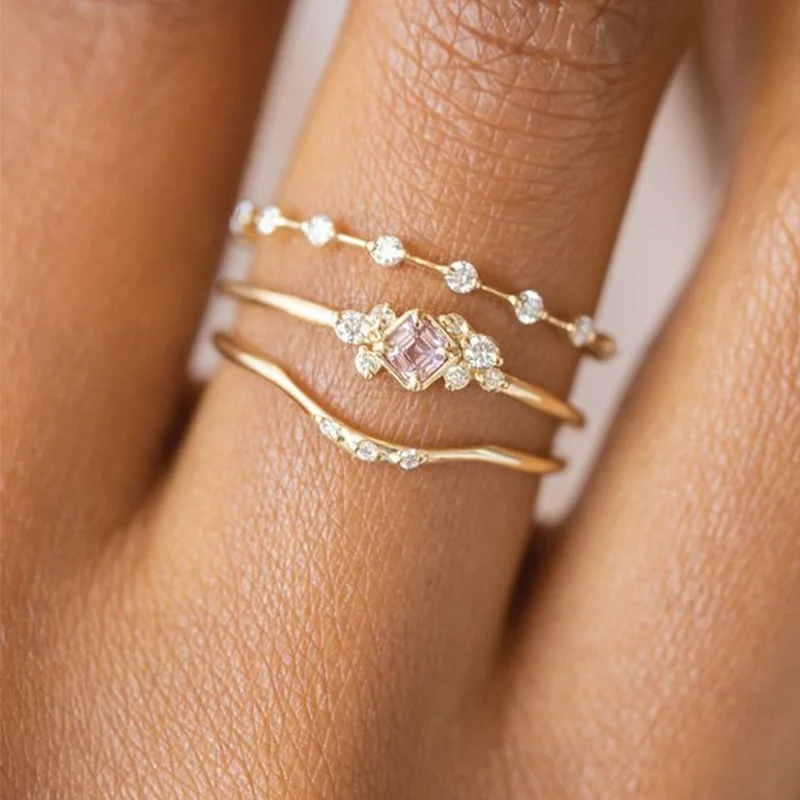 

Fashion 3 Pcs/Set Simple Flower Shape Inlaid Women's Wedding Engagement Ring Sets Anniversary Jewelry Accessories Gift Wholesale
