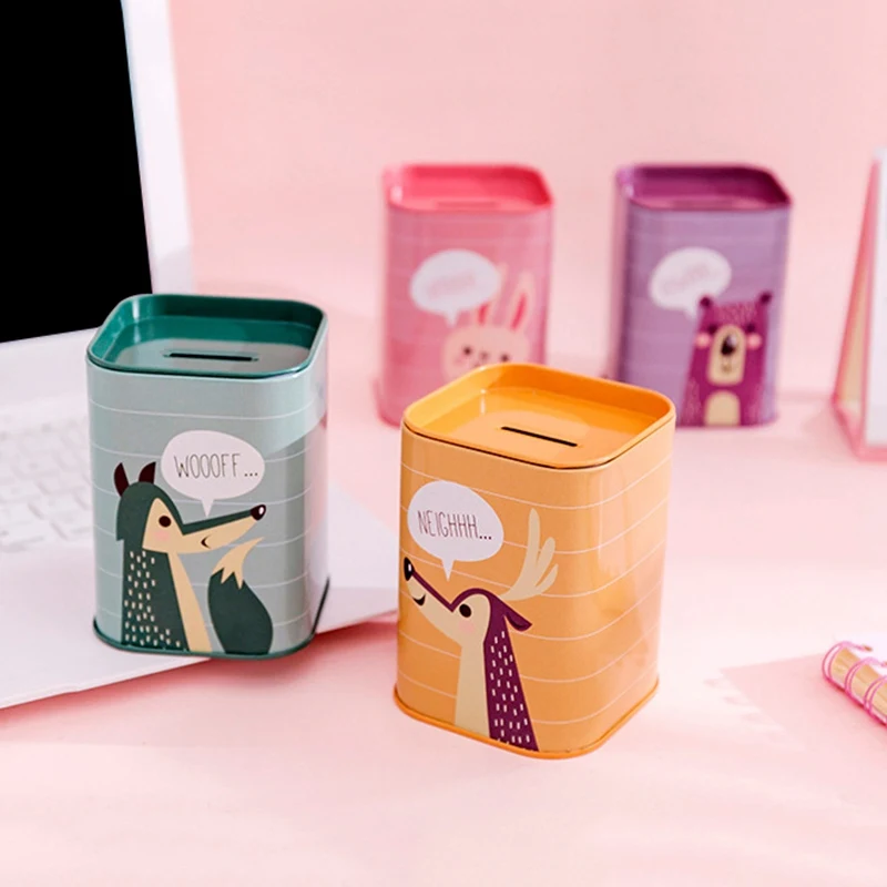 2019 Мультяшные Детские банковские игрушки квадратное железо копилка для