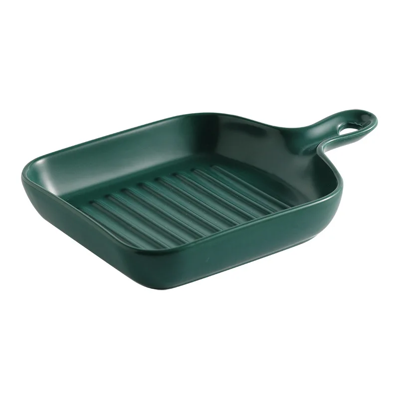 

Nordic Creative Dishes Red Oven Baking Pan Ceramic Home with Handle Western Ins Tableware Dishes Plate