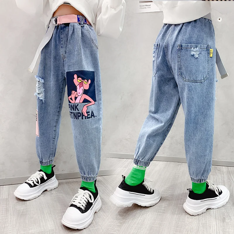 Джинсы для девочек 8/10/11/2023 лет с цветным принтом