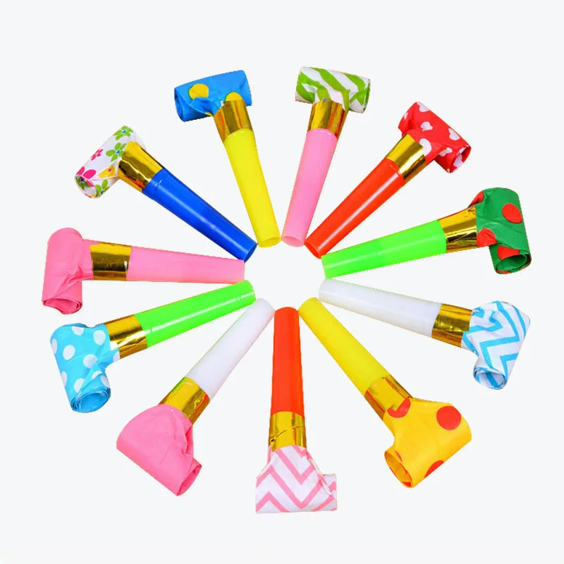 

100PCS Children's Toys Blowing Dragon Birthday Party Props Small Whistle Plastic Trumpet Blowing Roll Gold Paper Blowing