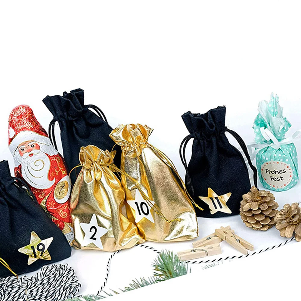 

1-24 Numbers Advent Calendar Hanging Bag Set Storage Packaging Bag Christmas Cotton Bag Supplies Set 24pcs