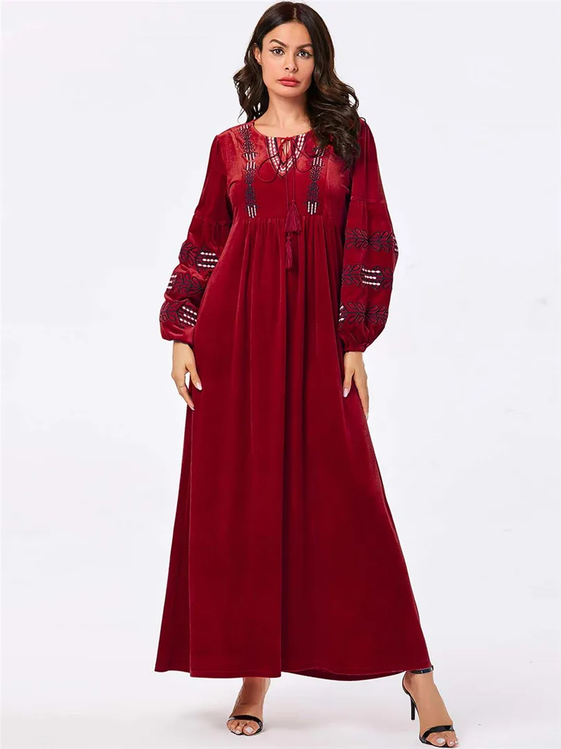 Женское мусульманское платье абайя с вышивкой скромное модное исламское Кафтан