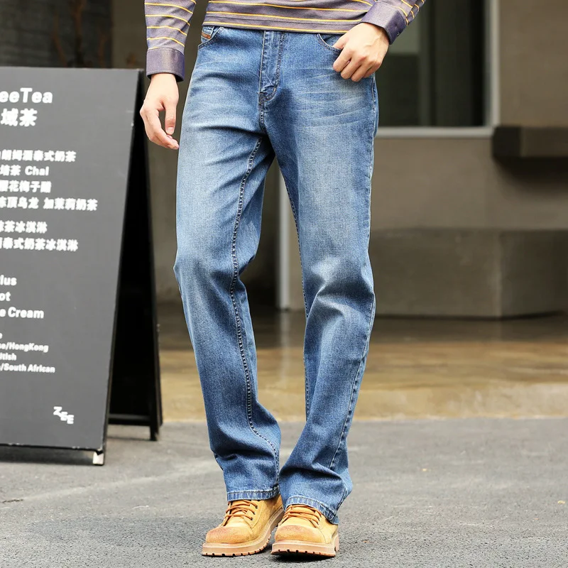 Men Baggy Jeans Straight Elastic Comfortable Blue Leisure Large Size Denim Pants Hip Hop Streetwear Skateboard Jeans  Trousers