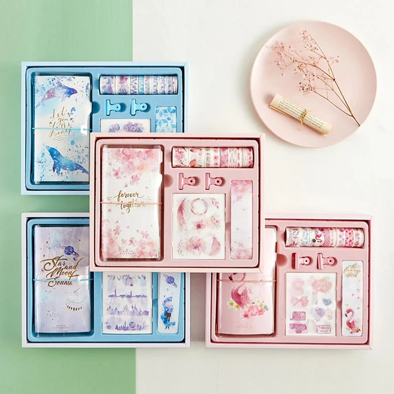 New Spiral Flamingo Space Bullet Journal Diary Handbook Set Travel Notebook Planner with Sticker Tape Beautiful Agenda