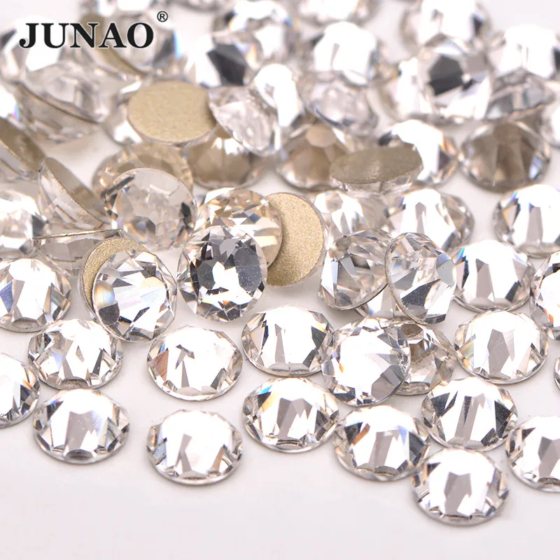 JUNAO 16 ограненных граней прозрачные стеклянные стразы для ногтей круглые