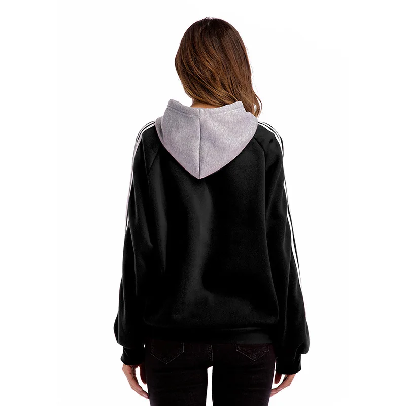 

Through Cross-border 2020 Women's Clothing Color Matching Hooded Fleece Qiu Dong Female Leisure Hoodie Loose Big Yards