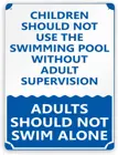 Предупреждающий знак, для плавания детей не следует плавать без наблюдения взрослых, взрослые не плавают в одиночку из алюминия