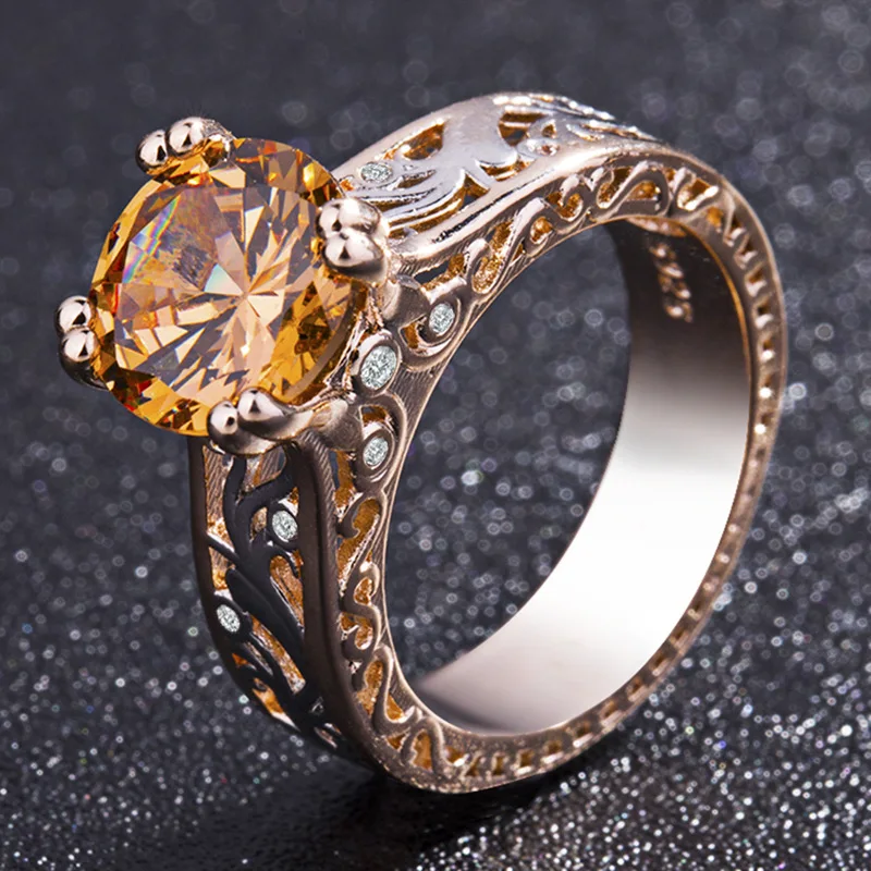 S925 Silver Champagne Ring Lady Rose with White Gold AAA + Cubic Zirconia Wedding | Украшения и аксессуары