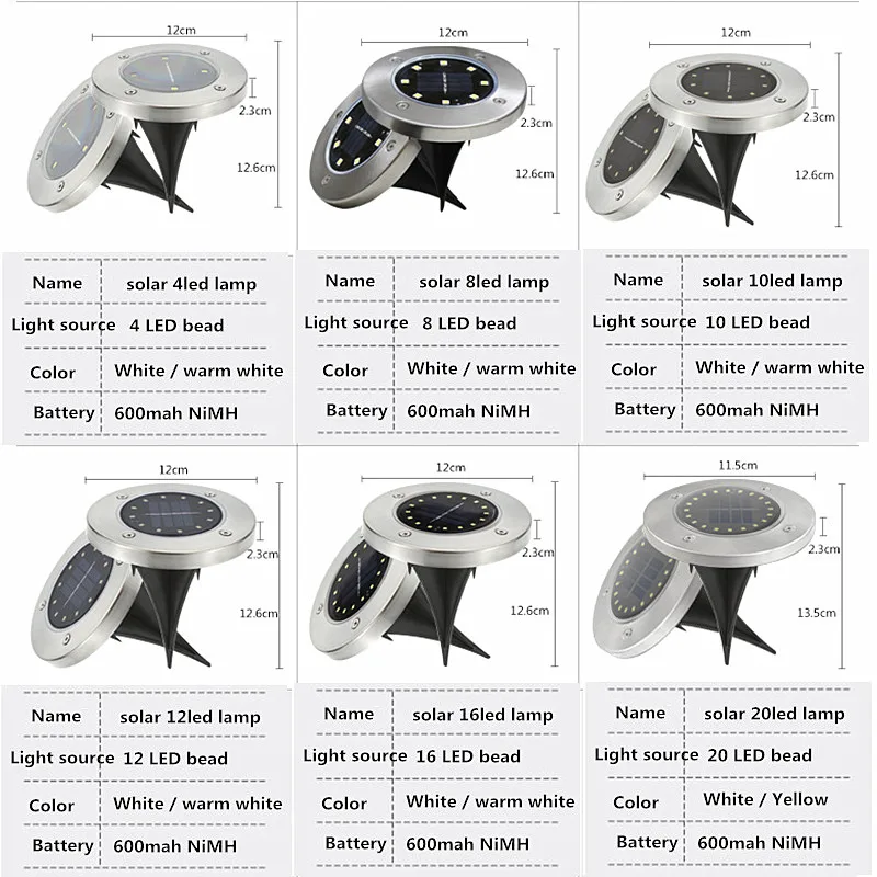 Напольный светильник на солнечной батарее водонепроницаемый садовый с 4/8/12/16/20