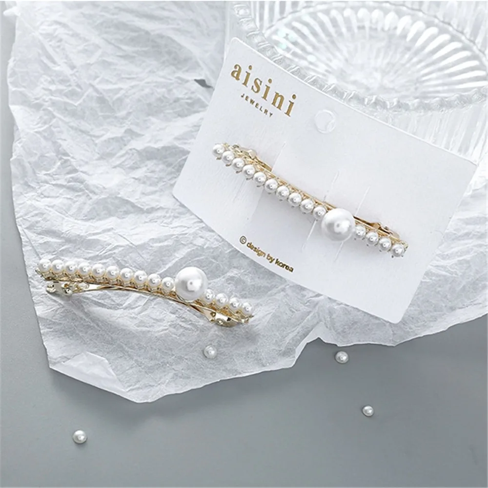 

Fashion Women Pearl Hair Clip Crystal Rhinestone Barrette Gold Metal Alloy Hairpins Hairgrip Hair Accessories