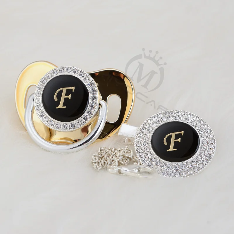 Красивая блестящая Соска-пустышка MIYOCAR с клипсой черное имя инициалы буква F