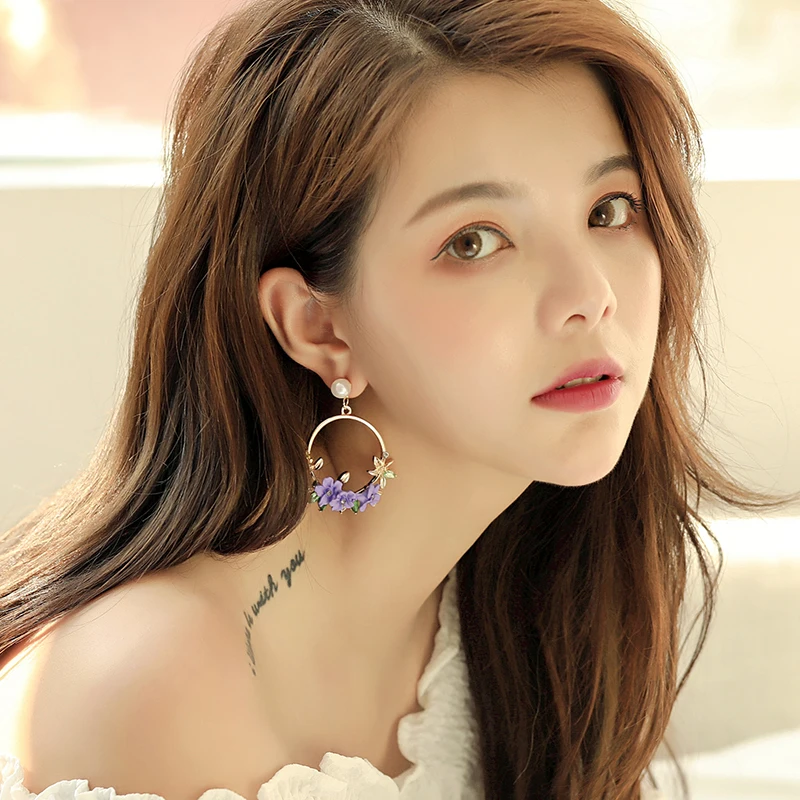 Модные милые серьги Xinwei с фиолетовыми цветами для женщин и девушек женские