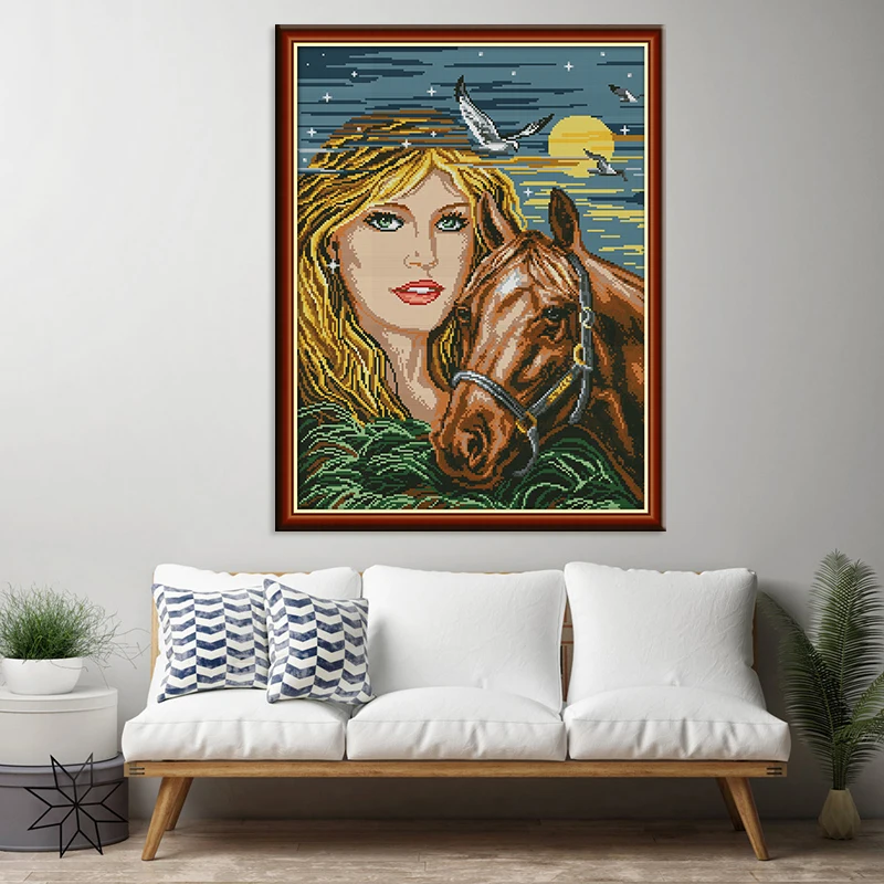 Наборы для вышивки крестом Красавица и лошадь картина с изображением радости