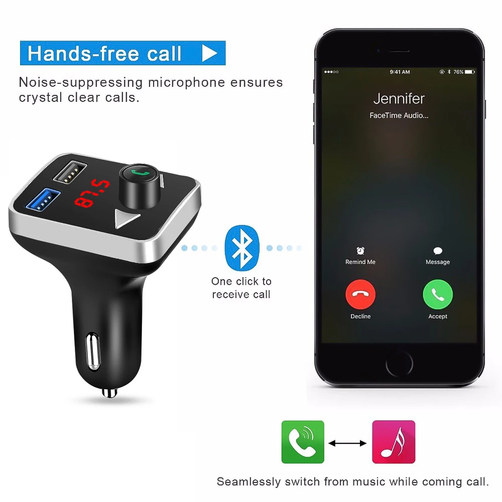 Автомобильный FM модулятор с Bluetooth 3 1 А два USB порта автомобильное зарядное