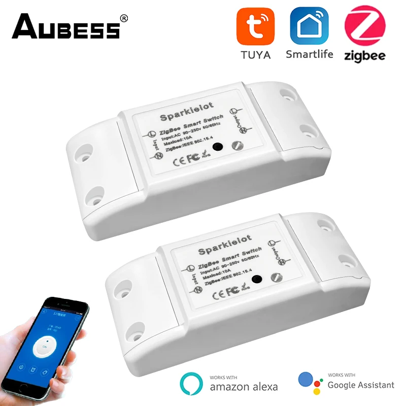 

Умный мини-выключатель Aubess ZigBee3.0, модуль 10 А, универсальный таймер выключателя, беспроводное приложение для умного дома, работает с Alexa Google ...