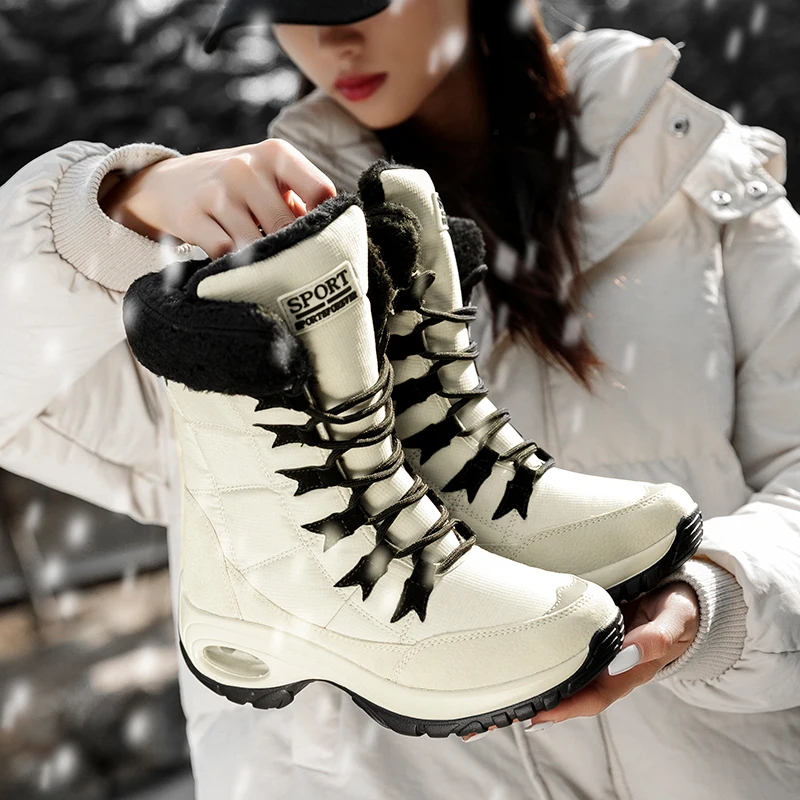 

2020 New Quality Waterproof Winter Women Boots Keep Warm Mid-Calf Snow Boots Ladies Lace-up Comfortable Boots Chaussures Femme