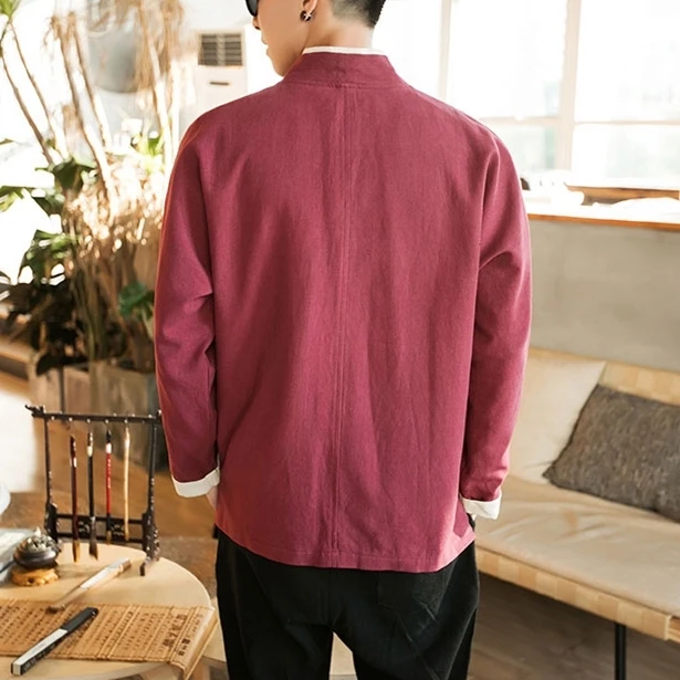 

2021 Men Chinese Tops Casual Cardigan Kung Fu Wushu Traditional Linen Cotton Hanfu Tang Suit Retro Party Male Long Sleeve Jacket