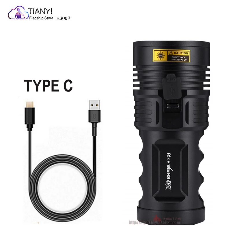 Ультраяркий УФ фонарик высокой мощности с зарядкой от USB типа C черная зеркальная