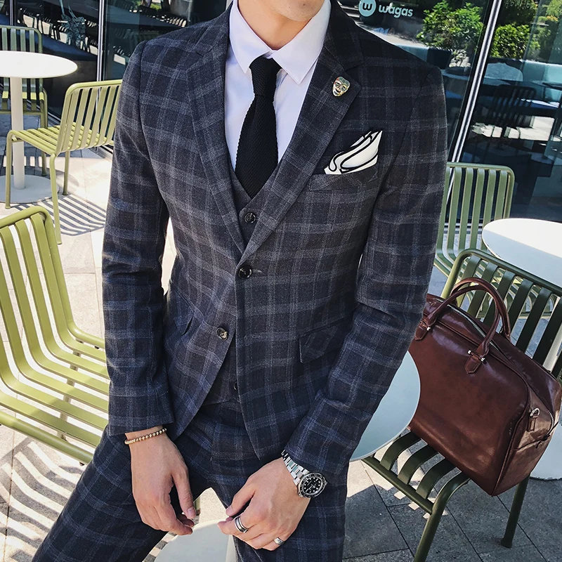 Для мужчин костюм Комплект из 3 предметов (пальто + жилет Штаны) бизнес-британский