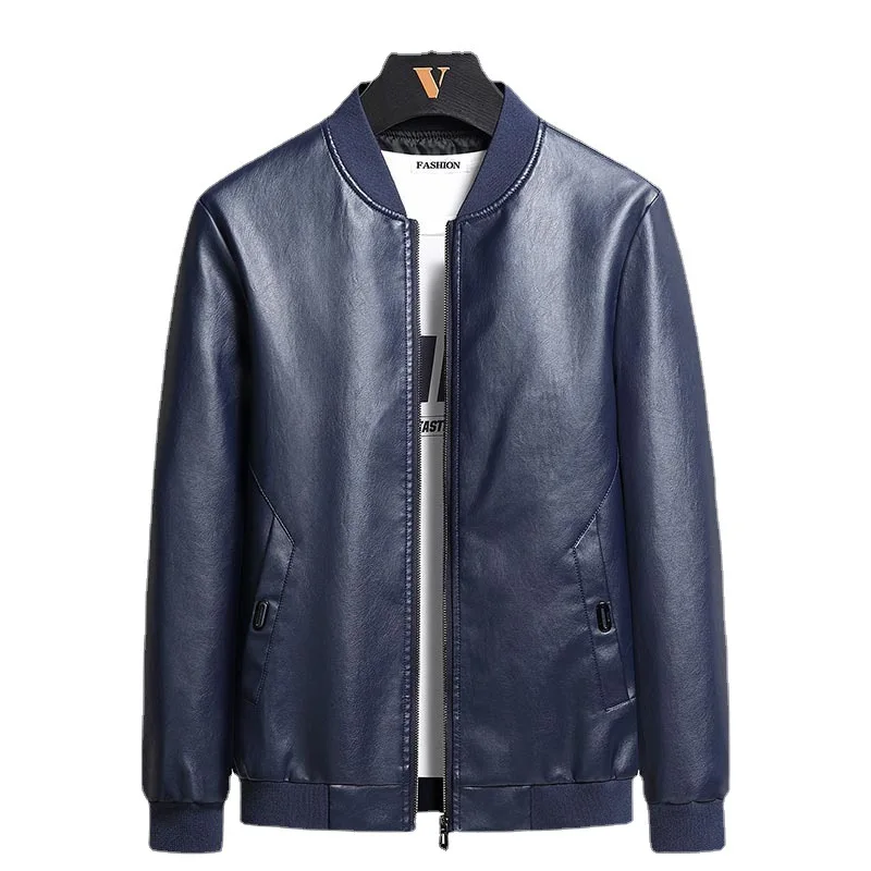 

COO 2021 Men's Autumn Men's New Trend Baseball Collar Leather Jacket Youth Motorcycle Handsome Casual Leather Coat 8XL