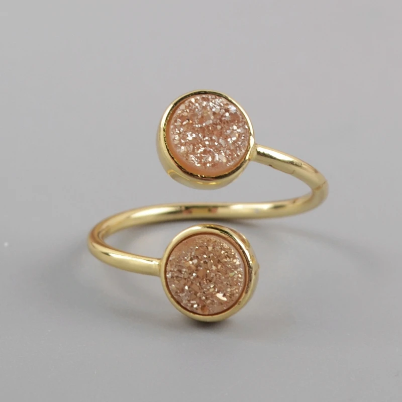 Natural Agates Double Stone Rings Multi-Colors Druzy Adjustable Ring Pink Black Drusy Women Friendship Gift Dropship | Украшения и