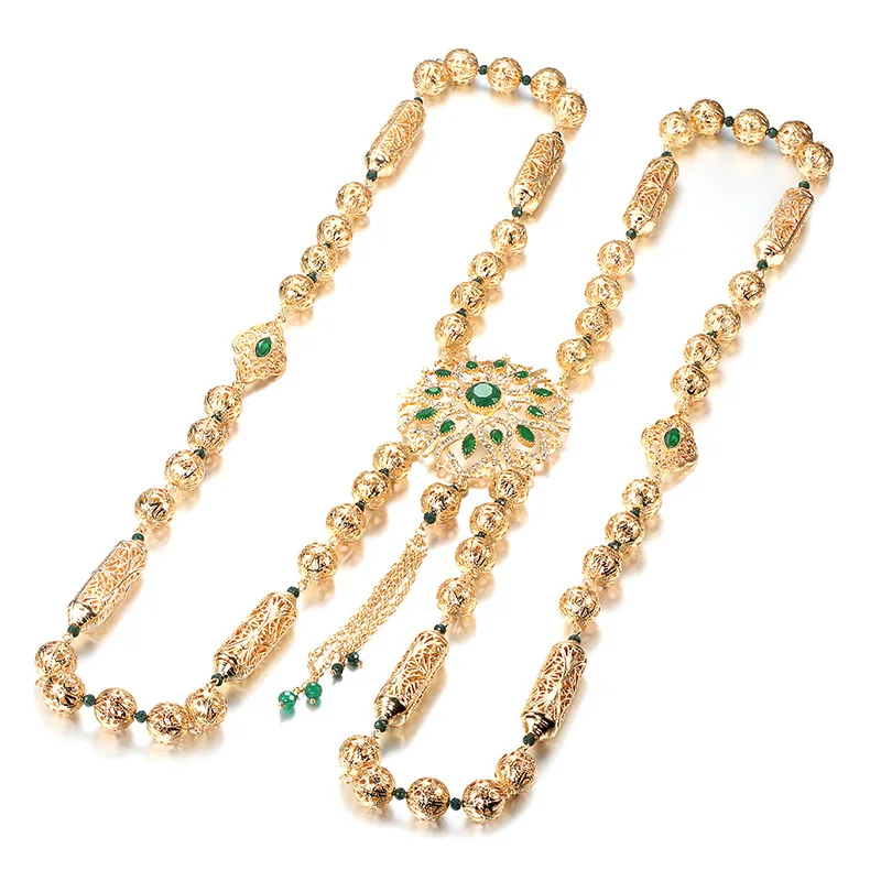 

New Moroccan Traditional Caftan Jewelry Chain for Women Rhinestone Flower Chest Jewelry Chains Arabic Robe Wedding Body Jewelry