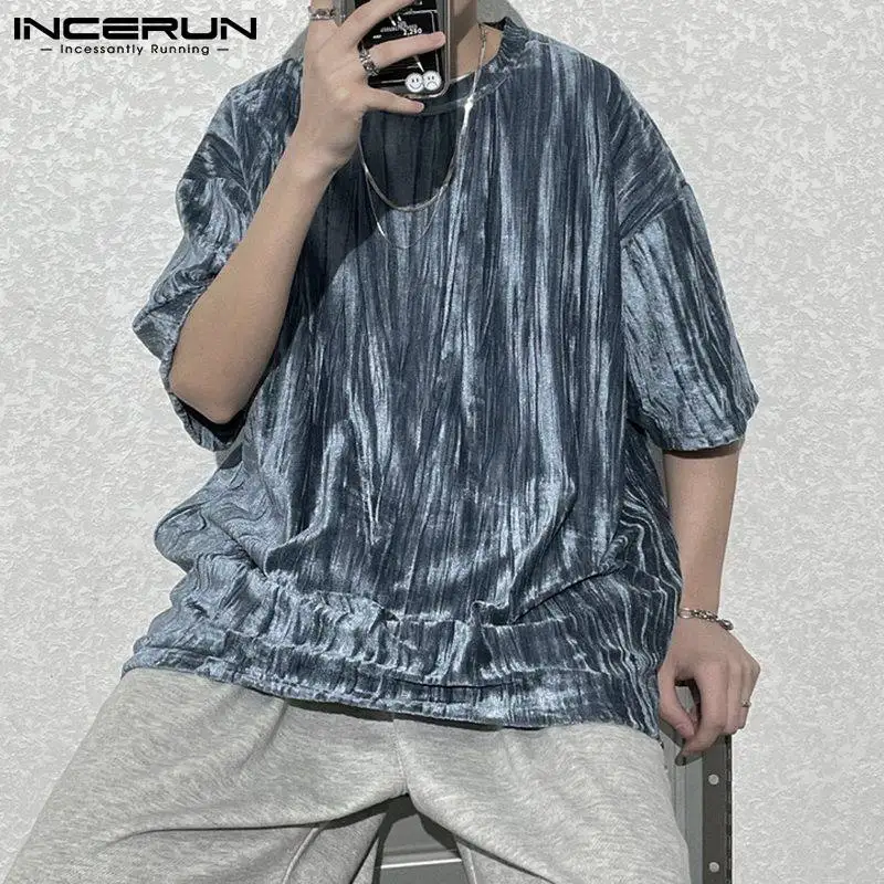 

2022 Мужская футболка с круглым вырезом и коротким рукавом, уютная велюровая уличная одежда в Корейском стиле, повседневная мужская модная св...