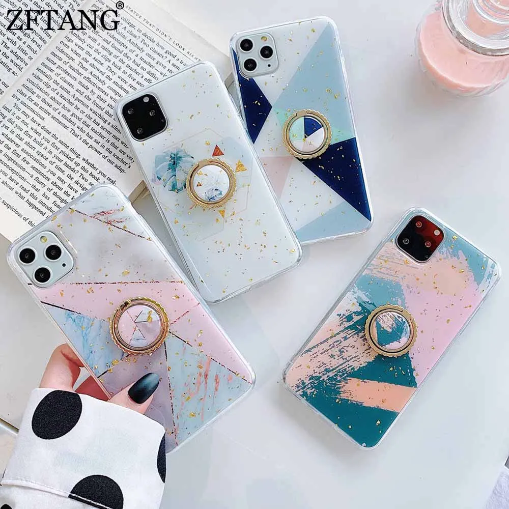 Мраморные телефонные чехлы с кольцом держателем на палец для iphone 12 Mini 11 Pro XS Max X XR 8