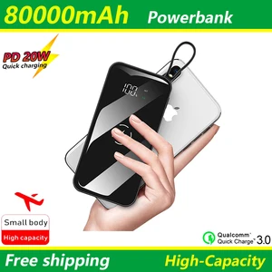 fast charging 80000mah large powerbank digital display outdoor emergency portable phone charger external battery for xiaomi free global shipping