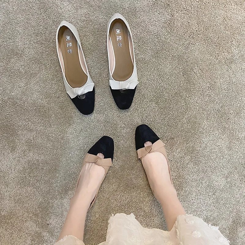

Shoes Woman 2021 Casual Female Sneakers Flats Autumn Slip-on Shallow Mouth Bow-Knot Square Toe Low Heels All-Match New Summer Dr
