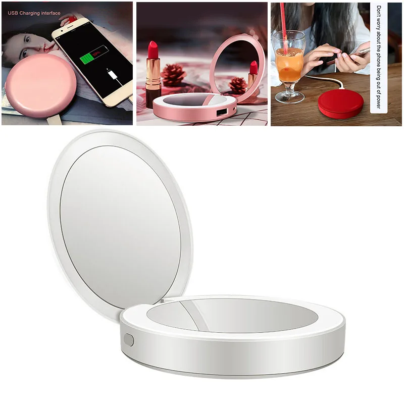 Travel Makeup Mirror 5X/1X Magnification with LED Lights USB Rechargeable Mini Mirrors YUF99 | Красота и здоровье
