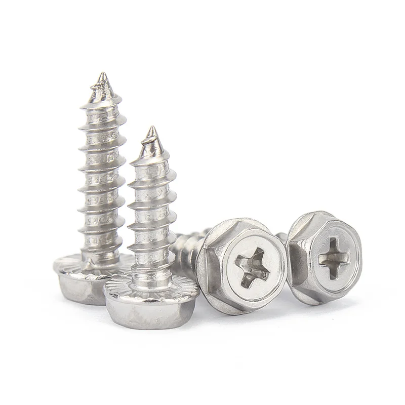 

M3-M6 Phillips External Hex Flange Self Tapping Wood Screws With Pad Washer 304 Stainless Steel Cross Hexagon Head Tapping Bolts