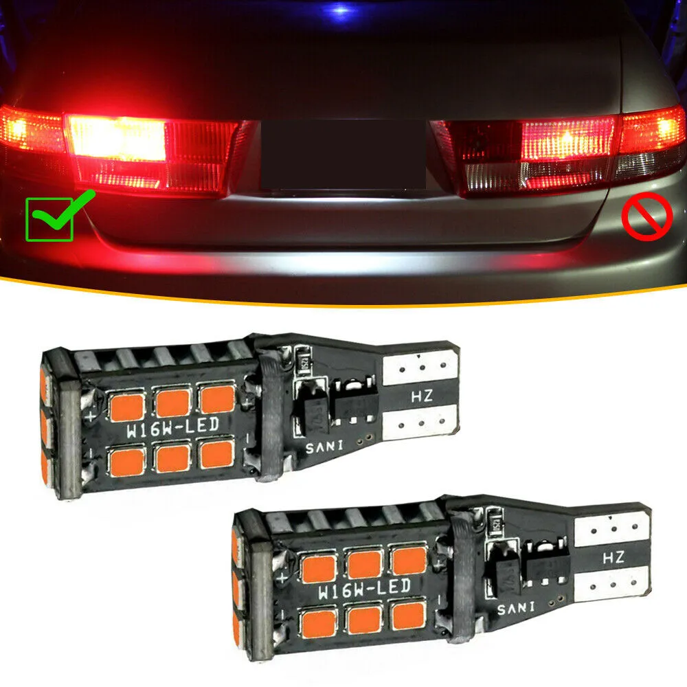 

2pcs T15 921 912 CANBus Flash Red LED Center High Mount Stop 3RD Brake Light Bulb Vehicle 360-degree Lighting