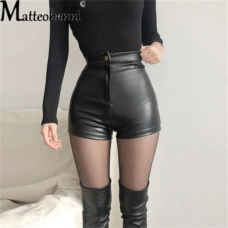 Сексуальные черные модные повседневные летние шорты из искусственной кожи
