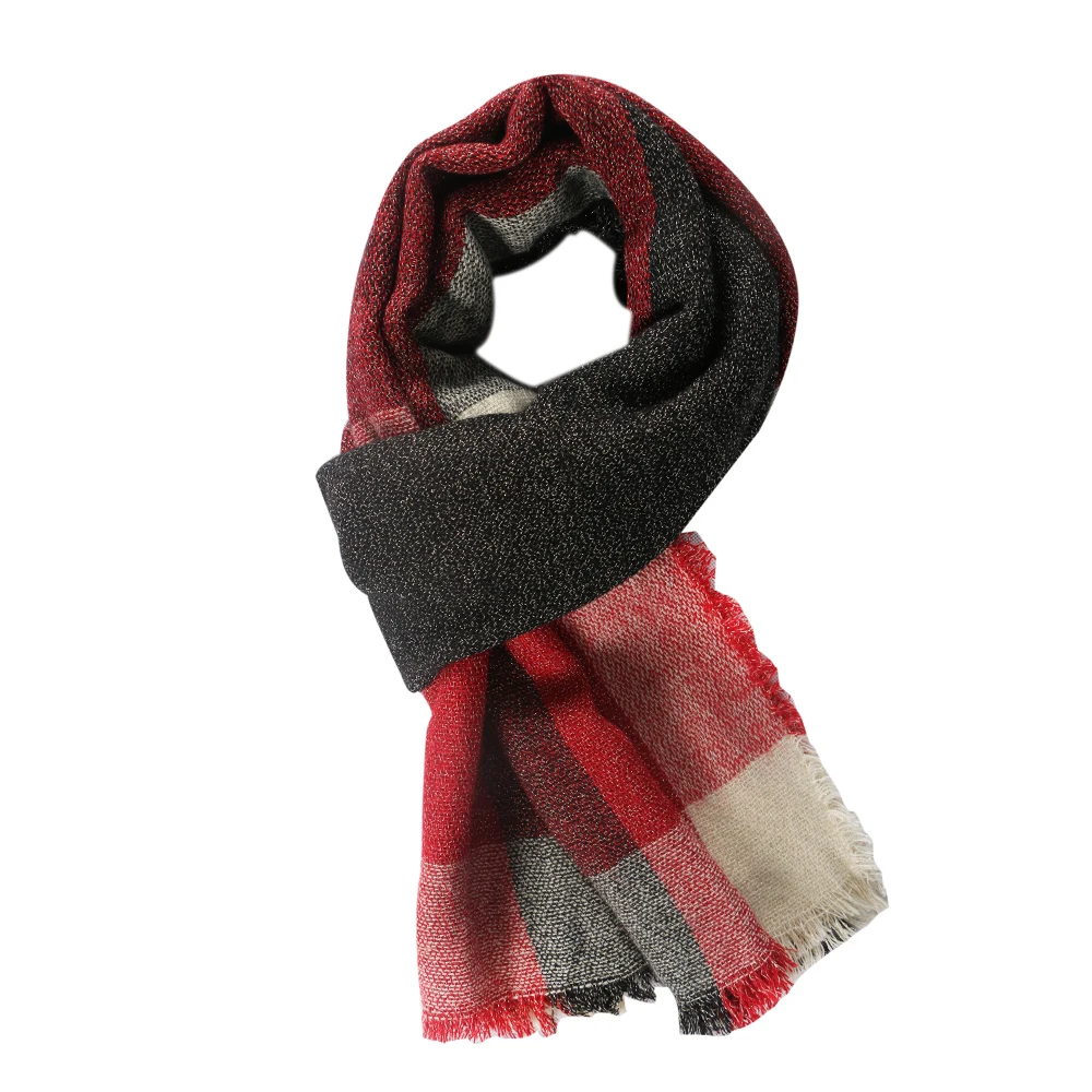 Женский Цветной клетчатый шарф шерсть золотая нить смешанный мягкий удобный